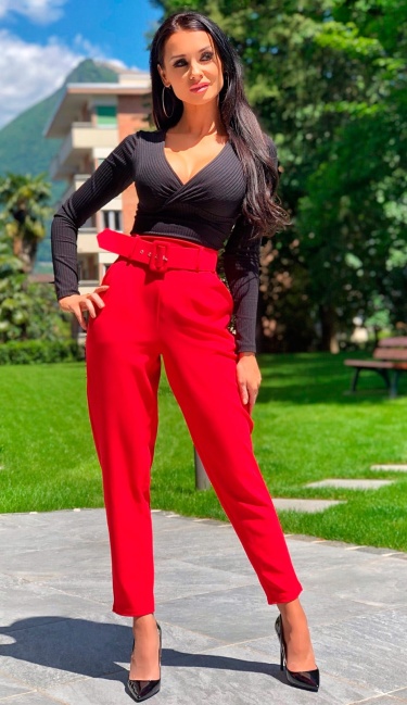 Demi Belted Cigarette Trousers Red